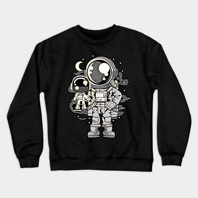 Astronaut And His Doll • Funny And Cool Sci-Fi Cartoon Drawing Design Great For Any Occasion And For Everyone Crewneck Sweatshirt by TeesHood